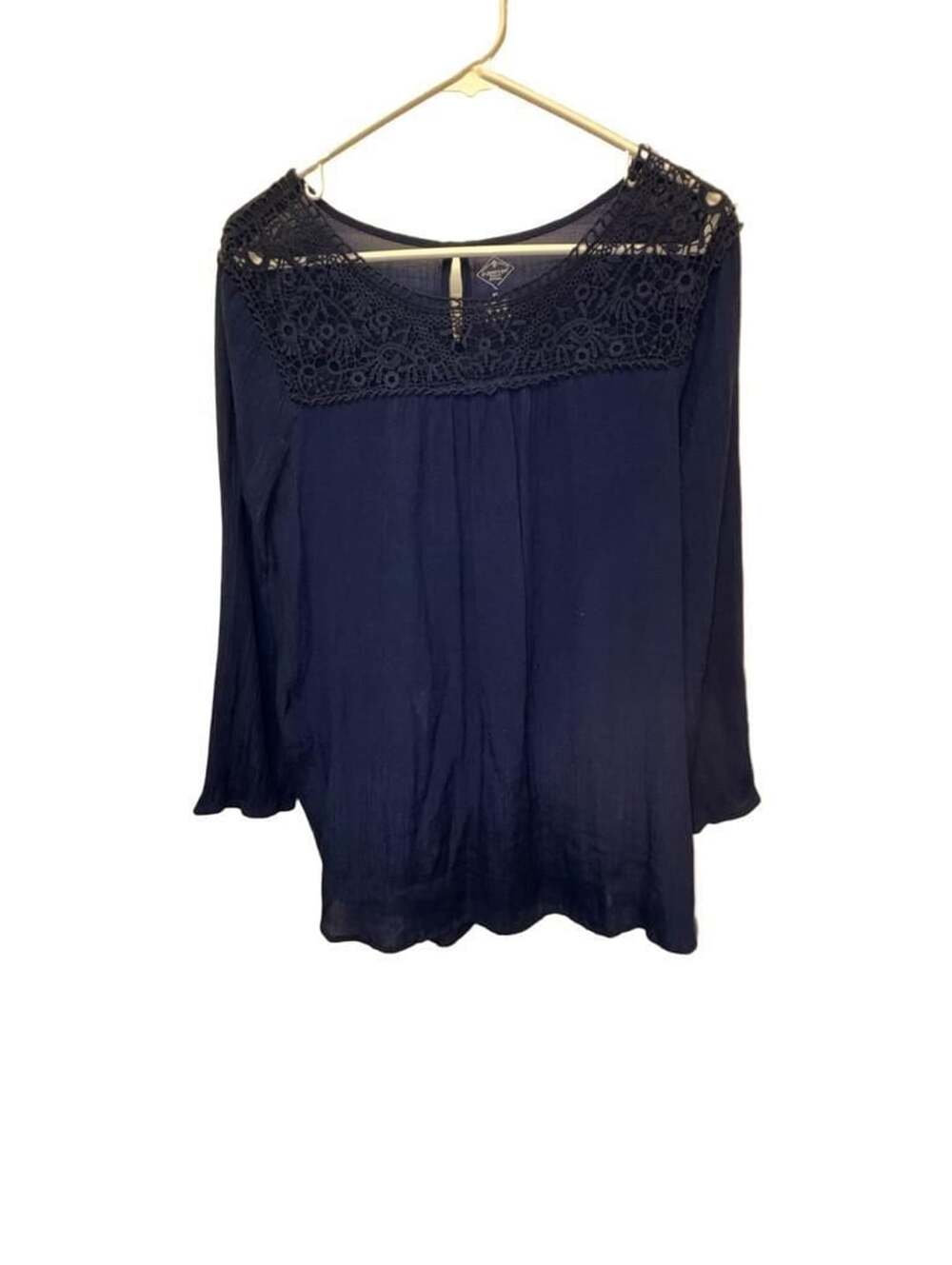 St John's Bay Blue Crochet Lace Neckline Long Sleeve Blouse XL